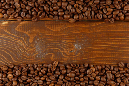 Coffee beans on the table and place for text cope spaceの写真素材