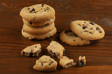 Cookies with chocolate. Appetizing homemade cookies.の写真素材