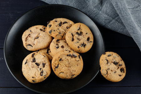 Cookies with chocolate. Appetizing homemade cookies.の写真素材