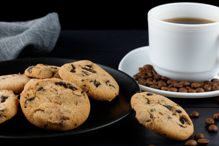 Homemade cookies with coffee on the table.の写真素材