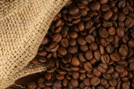 sack bag with roasted coffee beansの写真素材