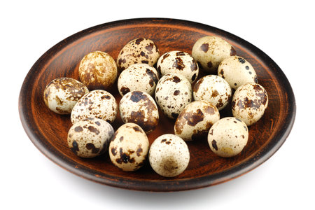 Quail eggs on a plate isolate.の写真素材