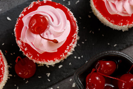 Appetizing red cakes. nice food photo.の写真素材