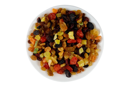 Dried exotic fruits on a plate.の写真素材
