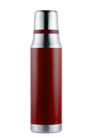 Red flask for drinks on white isolateの写真素材