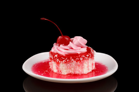 Close up of a cup cake with cherryの写真素材