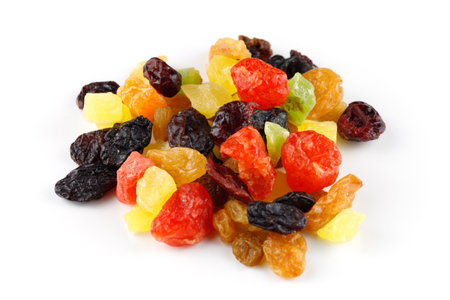 Dried exotic fruits on white isolateの写真素材