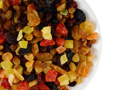 Dried exotic fruits on a plate. plate with dried fruitsの写真素材