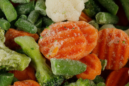 Frozen vegetables close-up. Frozen Vegetable Backgroundの写真素材