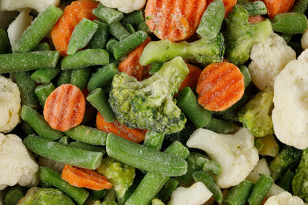 Frozen vegetables close-up. Vegetables in the fridgeの写真素材