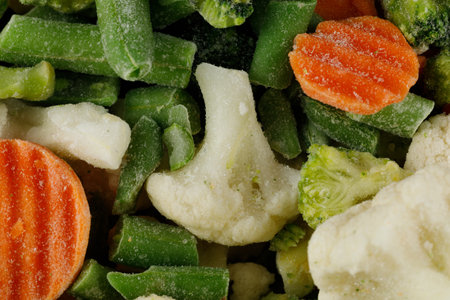 Frozen vegetables close-up. Vegetables in the fridgeの写真素材