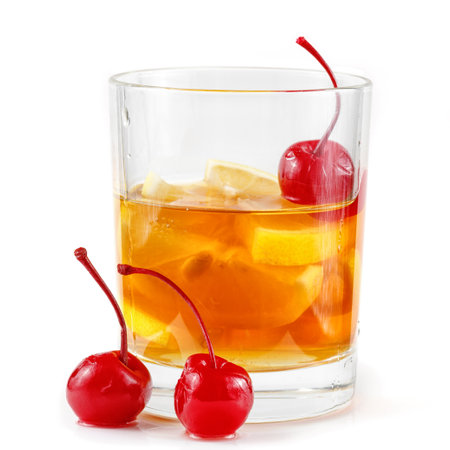 Lemon cocktail with cherry, honey and ice. Iced drinksの写真素材