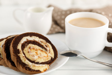 Sweet pastry roll. traditional breakfast.の写真素材