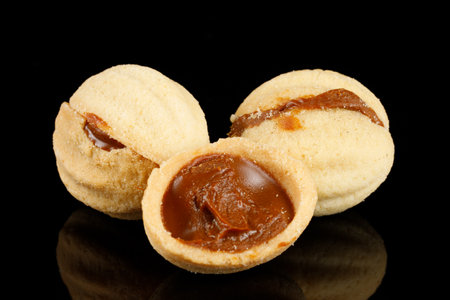 Peanut cookies with condensed milk. Homemade cookies with boiled condensed milk. cookies or cakes in the shape of nuts filled with boiled condensed milkの写真素材