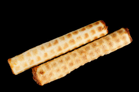 Waffle tubes with filling. Homemade pastries with condensed milk.の写真素材