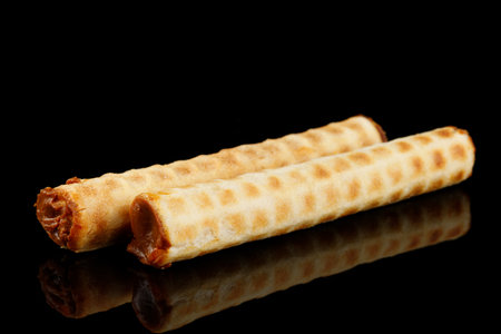 Waffle tubes with filling. Homemade pastries with condensed milk.の写真素材