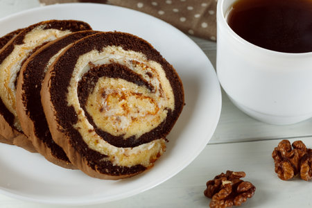 Sweet pastry roll. traditional breakfast.の写真素材