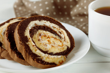 Sweet pastry roll. traditional breakfast.の写真素材