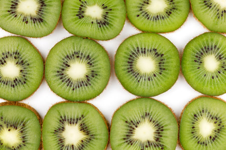 Sliced kiwi. Kiwi texture or background. Texture of kiwi. Full frame shot of kiwiの写真素材