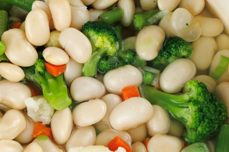 Boiled white beans with vegetables. Healthy Eating.の写真素材