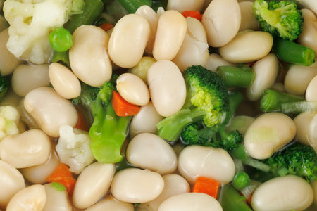 Boiled white beans with vegetables. Healthy Eating.の写真素材