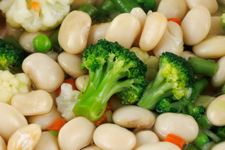 Steamed white beans with vegetables. Healthy eating.の写真素材
