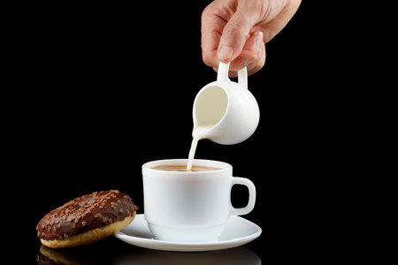 Donuts with coffee and milk.の写真素材