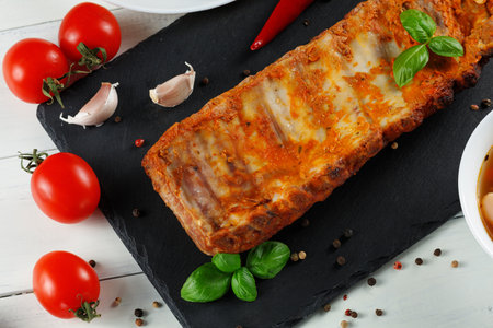 Roasted ribs with herbs and spices.の写真素材