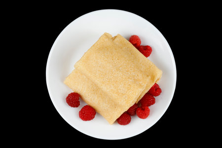 Homemade pancakes with berries. Crepes with Fresh Berriesの写真素材