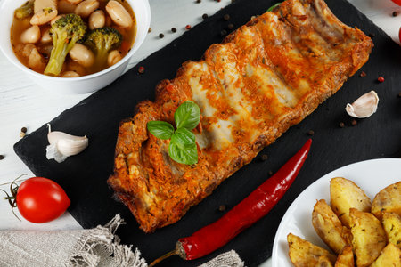 Roasted ribs with herbs and spices.の写真素材