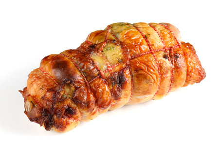 boneless meat roulade isolated on a white backgroundの写真素材