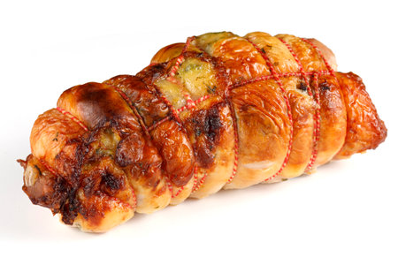boneless meat roulade isolated on a white backgroundの写真素材