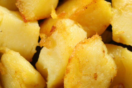Fried potatoes close-up. Tasty and simple food. Traditional lunch.の写真素材