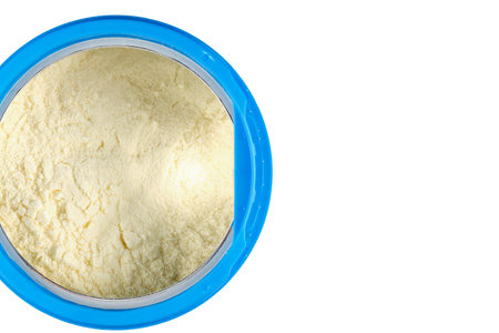 Sports nutrition in a jar. protein powder. Whey protein powder in jarの写真素材