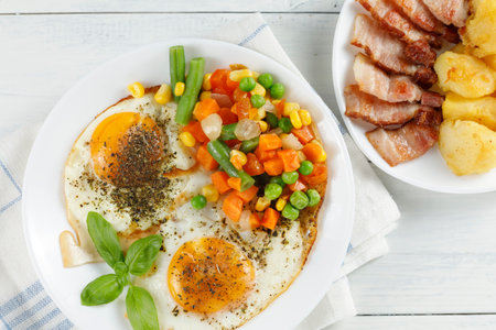 Delicious traditional breakfast. Food in a restaurant.の写真素材