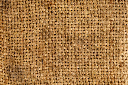 Burlap close-up. Brown burlap fabric texture or pattern.の写真素材