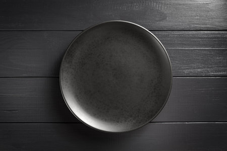 Black plate empty on a black background.の写真素材