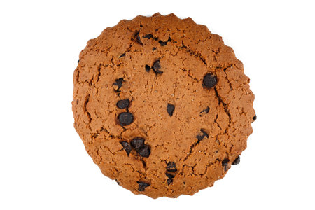 Oatmeal cookies with chocolate pieces on white isolateの写真素材
