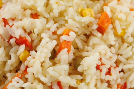 Rice with vegetables close-up. Cooked rice with vegetablesの写真素材