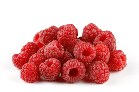Heap of raspberries on white isolate.の写真素材