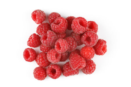 Heap of raspberries on white isolate.の写真素材