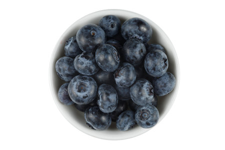 Low blueberry in a white bowl on white. top view.の写真素材