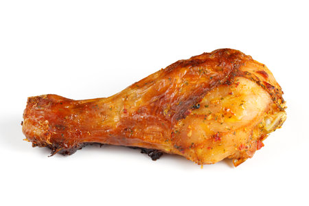 Fried chicken leg on white isolateの写真素材