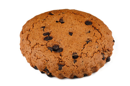 Oatmeal cookies with chocolate pieces on white isolateの写真素材