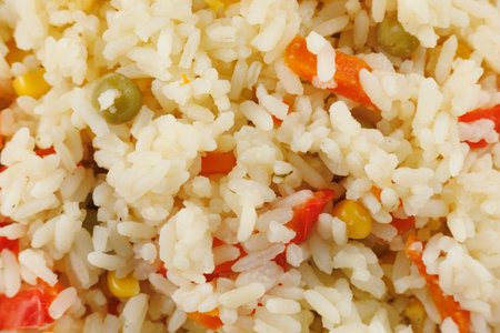 Rice with vegetables close-up. Cooked rice with vegetablesの写真素材