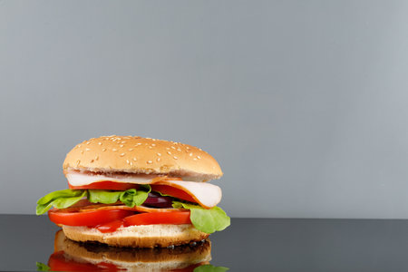 Nice burger place for text cope space.の写真素材