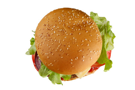 burger isolated top on white. Burger isolated on white background.の写真素材