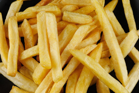 French fries close-up. Appetizing fried potatoesの写真素材