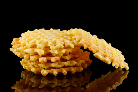 Belgian waffles on a black background.の写真素材