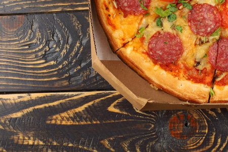 pizza box open. Pizza in the delivery boxの写真素材
